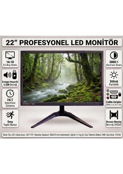 Kumandalı 22" LED Profesyonel Monitör